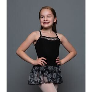 New Leotard Skirt Motionwear 1028 Small Child Black Floral Ballet Tap Jazz